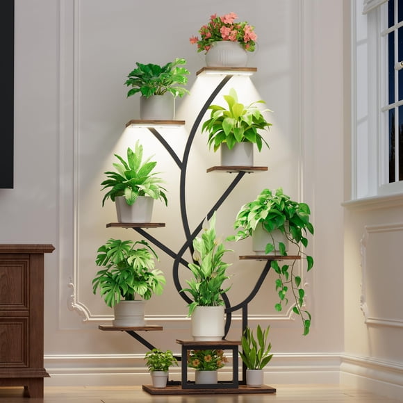Estante para plantas EVAWOO de 8 niveles, 127 cm, para esquina con luces de cultivo
