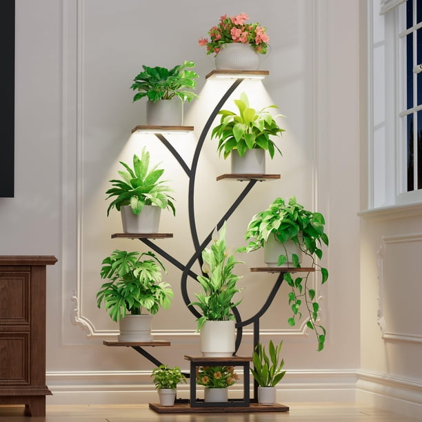 Estante para plantas EVAWOO de 8 niveles, 127 cm, para esquina con luces de cultivo