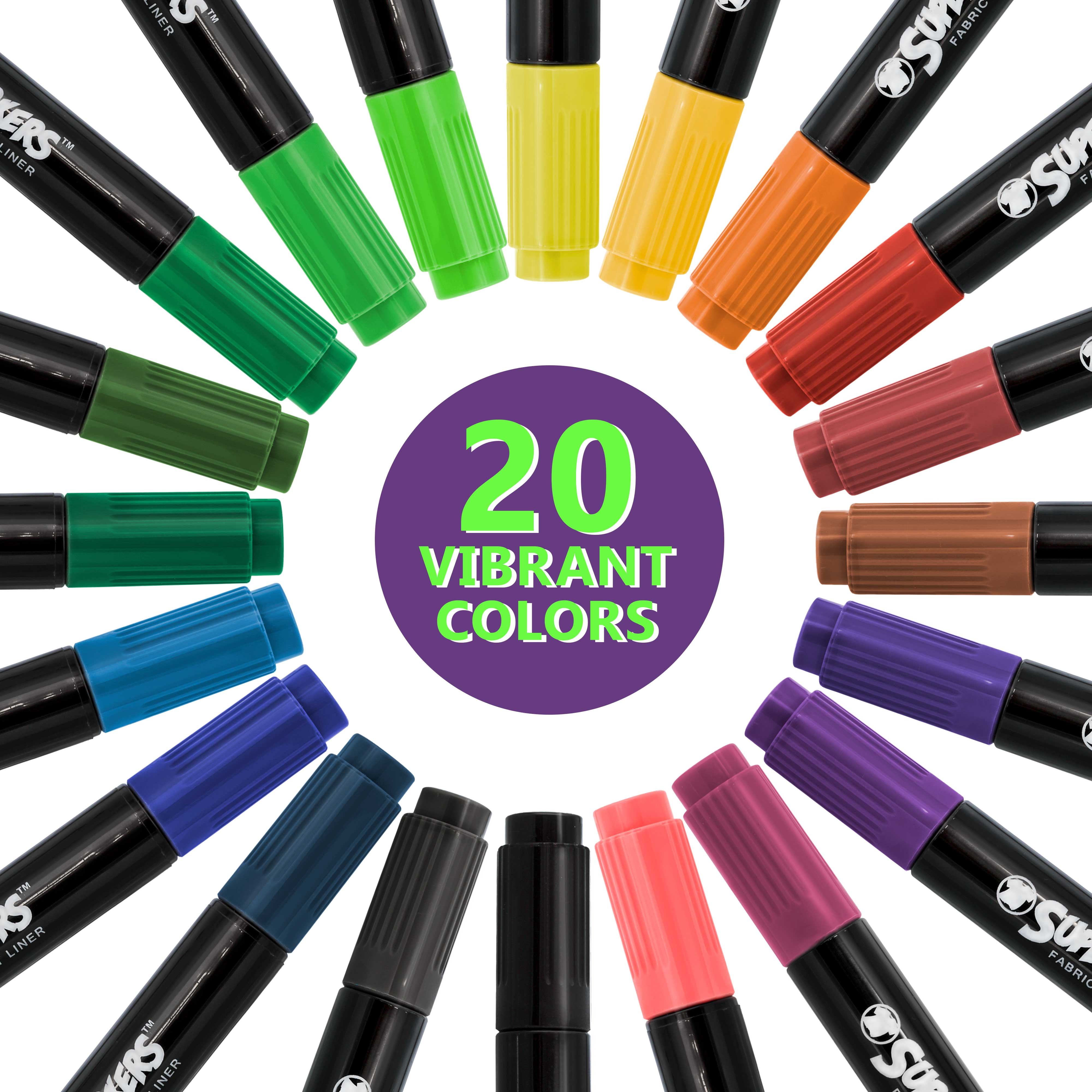Crazy Colors Dual Tip Fabric & T-Shirt Marker 40 Color Set - Bullet & Chisel Tips