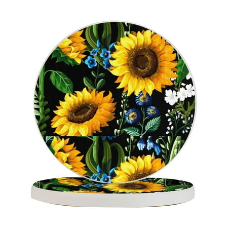 

Circular Drink Coasters Set Sunflower Beautiful Home Decor Diatomite Heat-Resistant Diatomite Protect Table Countertop