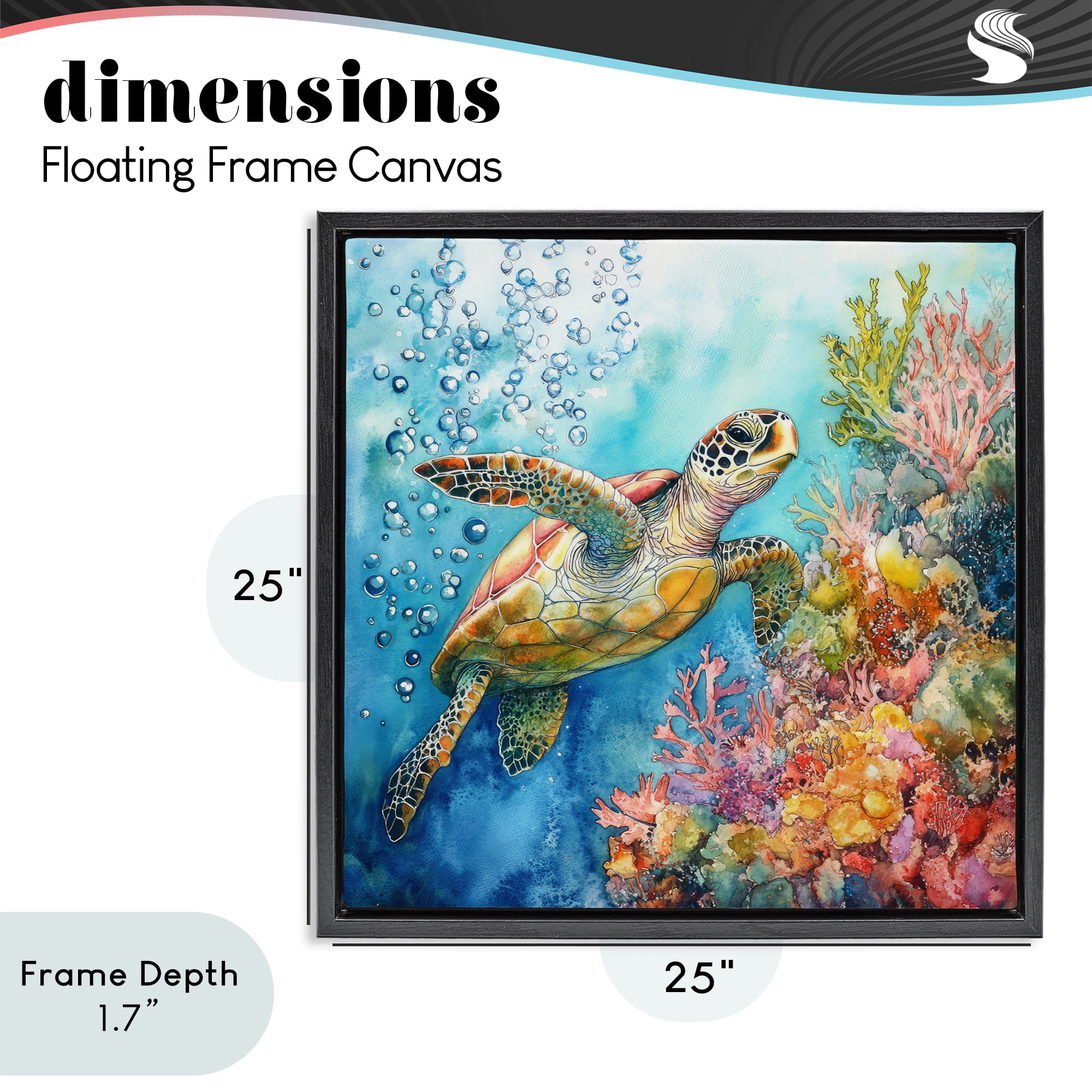 Stupell Industries Underwater Sea Turtle Bubbles Black Framed Floater Canvas Wall Art, design by Tina LeCour