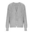 thumbnail image 5 of ClodeEU Womens Fuzzy Mohair Cardigan,V Neck Long Sleeve Sweater,Drop Shoulder Knit Coat Gray,Womens Plus Free Size, 5 of 7