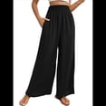 thumbnail image 3 of Pantalones Palazzo de para Mujer, de Pierna , Estilo Bohemio, de Cintura Alta, Informales, para Estar en Casa, para Vacaciones en la Playa. Negro S, 3 of 10