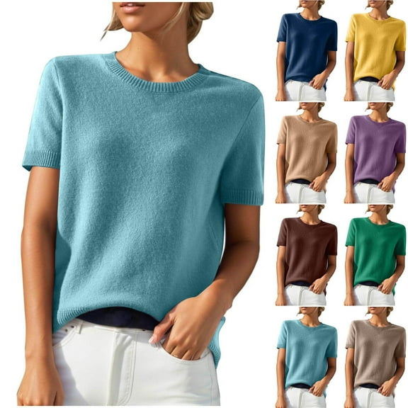 purcolt Women's Short Sleeve Sweater Casual Crew Neck Knitted Tops Shirt Lightweight Soft Pullover Sweaters