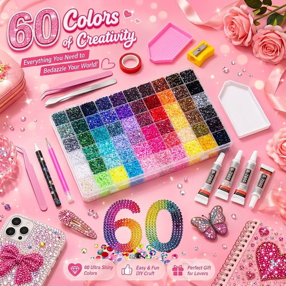 Resin Jelly Bedazzler Kit with 48000Pcs 60 Types Color Rhinestones, 3mm Colorful Diy Diamond Art Set for Makeup, Nail Art & Crafting, Complete Bedazzling Kit with Glue, Pickup Pen & Tweezers