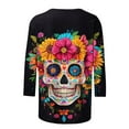 thumbnail image 4 of Xdegoge Dia De Los Muertos Shirt Women Plus Size Sugar Skull 3/4 Sleeve Tunic Tops Crew Neck Pullover Day of the Dead Sweatshirts Winter Casual Comfy Shirts, 4 of 5