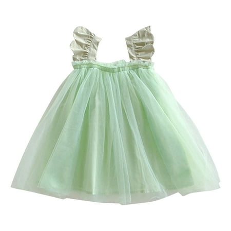 

adviicd Toddler Dressers For Bedroom Girl s Contrast Mesh Short sleeveless High Waist FlaRed A Line Short Dress Mint Green 3-4 Years