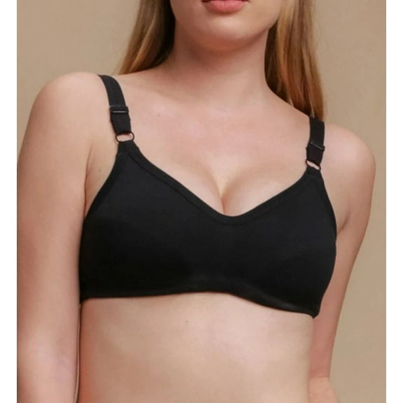 Women's Cottonique W12215 Latex Free Organic Cotton Slimfit Pullover Bra (Black 7)