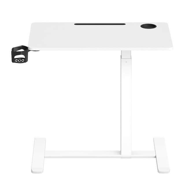 VASAGLE Escritorio con Ruedas, Mesa Auxiliar, Altura Ajustable, Tablero de 80 x 45 cm, 2 Portavasos, Blanco Nube MLSD601W01