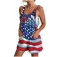 thumbnail image 3 of QATAINLAV Women's Casual Sleeveless Rompers 4th of July Short Jumpsuits 2024 Trendy Red White and Blue American Flag Strap Overall Shorts Festival Outfits Warehouse Deals Today Multicolor L, 3 of 6