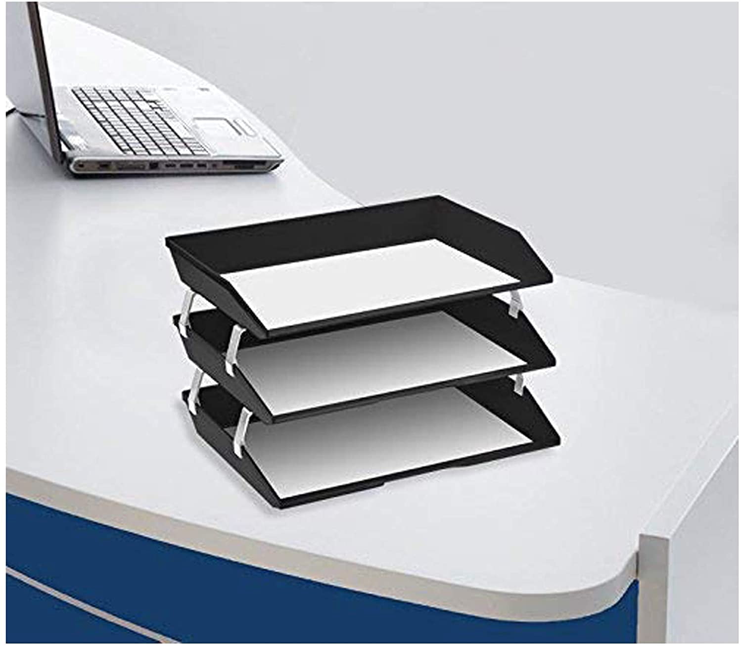 Acrimet Facility 3 Tier Letter Tray Side Load Plastic Desktop File Organizer (Black Color)