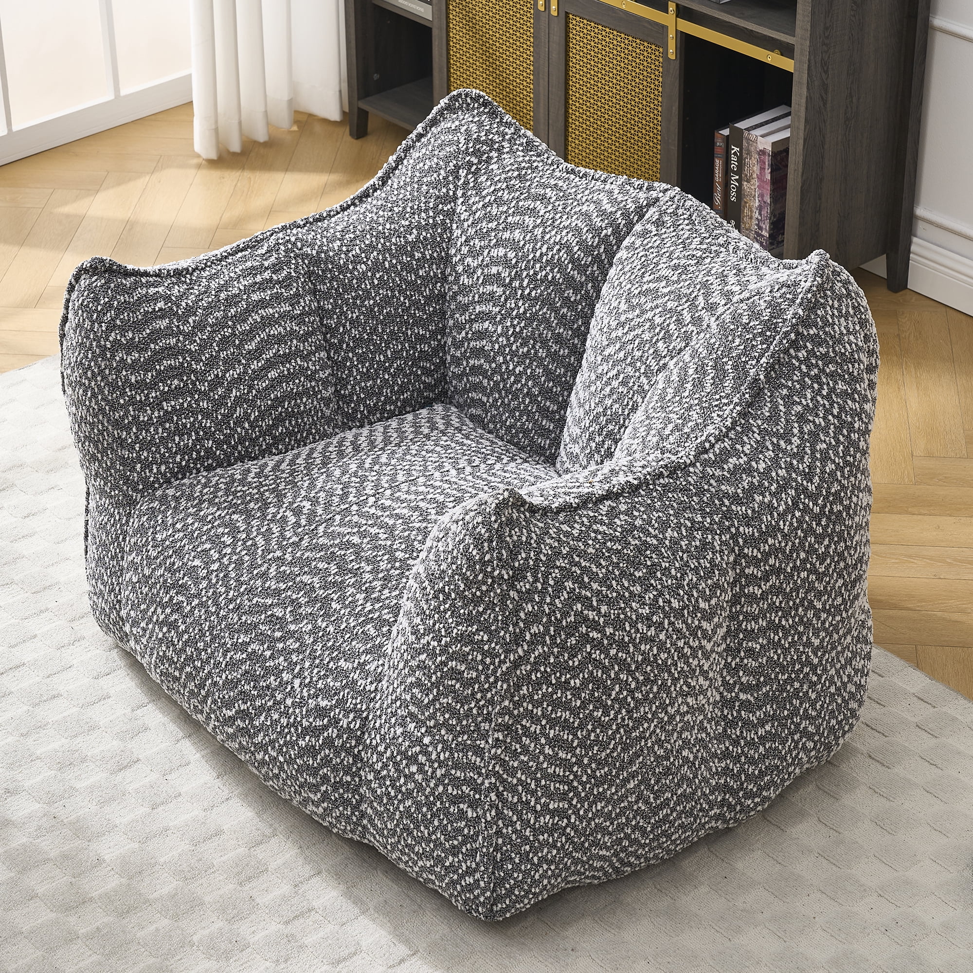Newest Bean Bag Chair, Adults Bean Bag Chair with Soft Armrests and Storage Pocket with Soft Cover, Bean Bag for Bedroom or Playroom