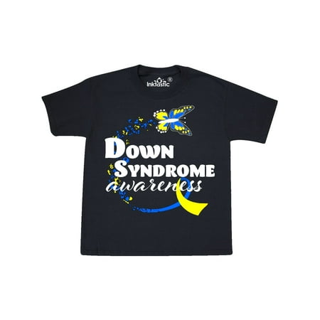 - Down Syndrome Awareness with Butterfly and Ribbon Youth T-Shirt
