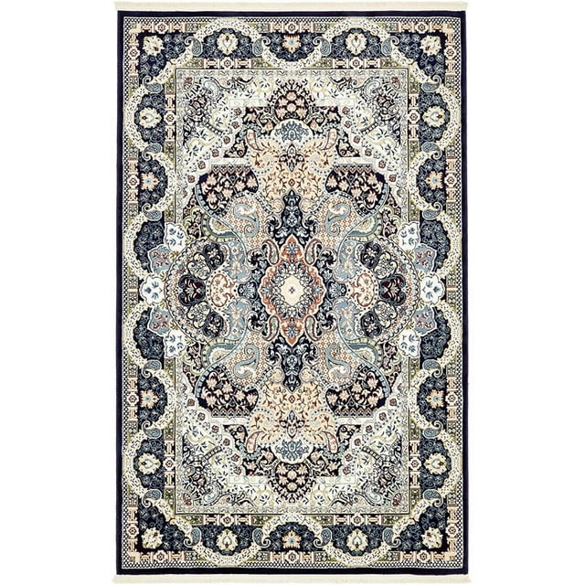Unique Loom Narenj Medallion Textured Area Rug 5' x 8' Rectangle Navy Blue/Tan