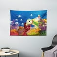 thumbnail image 1 of Turtle Tapestry, Funny Cartoon Character Carrying Kids Underwater Coral Reef Octopus Nursery Decor, Wall Hanging for Bedroom Living Room Dorm Decor, 60W X 40L Inches, Multicolor, by Ambesonne, 1 of 2