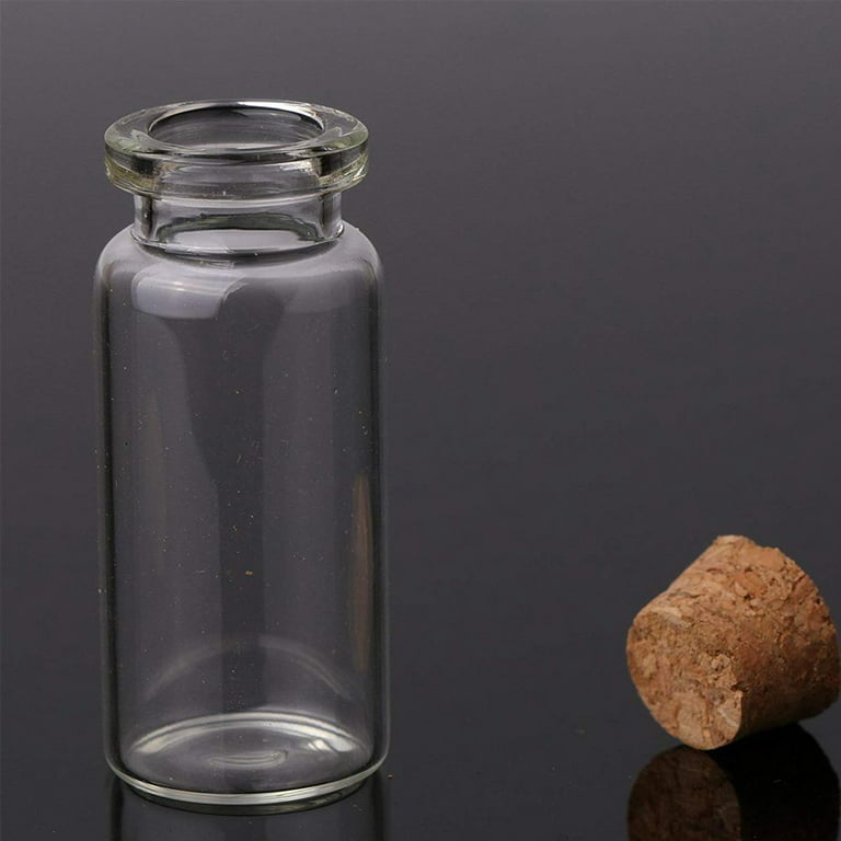 64 Pc Small Mini Clear Glass Bottles Cork Lids 1.57 Vial