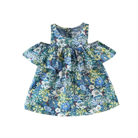 

Summer Savings Clearance 2023! loopsun Summer Toddler Baby Girls Floral Print Cotton Dress Ruffled Drop Shoulder Dress Blue 6-12 Months