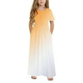 thumbnail image 2 of ATOGUTA Girls Play Dresses Short Sleeve Stretchy A-Line Sundress Casual Gradient Long Dresses Orange, Size 4-14 Years, 2 of 6