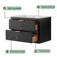 thumbnail image 3 of 30" Floating Bathroom Vanity with Ceramic Sink,Wall Mounted Black Fluted Cabinet with 2 Golden Metal Handle Drawers,Modern Vanity Design, Easy Assembly, 3 of 10