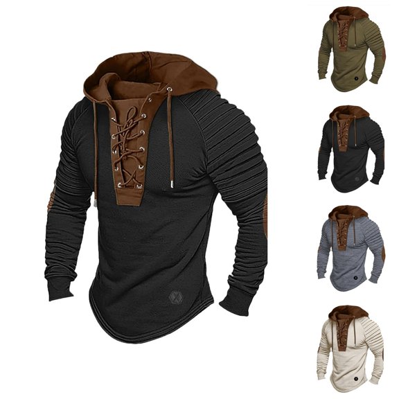Men's Solid Color Hoodie Sweatshirt with Drawstring Long Sleeve Crewneck Streetwear Top for Fall