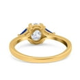 thumbnail image 3 of Yellow Tone, Simulated Cubic Zirconia Size-7 Vintage Art Deco Oval Wedding Engagement Bridal Ring Triangle Blue Sapphire CZ 925 Sterling Silver, 3 of 7