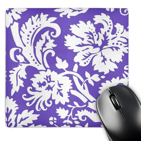 3dRose, Purple and white damask - large print bold stylish floral pastel classic modern contemporary pattern, MousePad