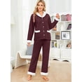 thumbnail image 3 of U2SKIIN Womens Pajama Sets, Button-Down Soft Quilted Fabric Cotton Long Sleeve Sleepwear,(Burgundy,L), 3 of 5