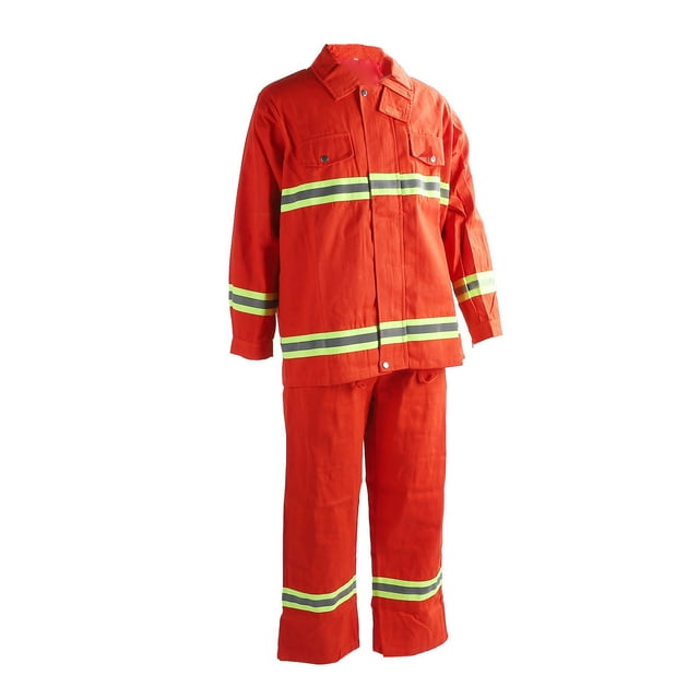 Flame Resistant Safety Suit, Heat Insulation Protective Clothing Thermal Insulation Protective Clothes with Reflective Strip Zip Up Cotton Apparel Fire Resistant Safety Clothes