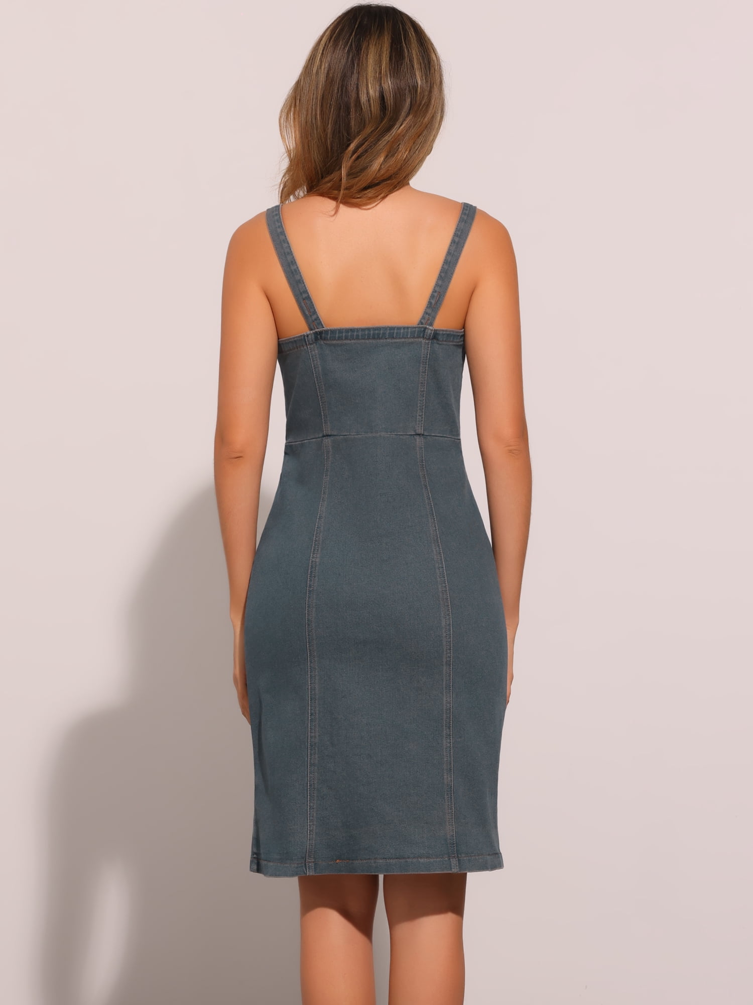 DARING DIVA Women's Button Down Sleeveless Sweetheart Neck Jean Dress L Vintage Blue