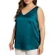 thumbnail image 4 of Tops de tanque de seda satinada sin mangas para mujer de tallas grandes Agnes Orinda, blusas casuales de cuello en V, camisetas básicas de verano 4X azul pavo real, 4 of 6