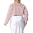 thumbnail image 3 of Agnes Orinda Women's Plus Size Cropped Cardigan Faux Fur Bolero Shrug Top Wedding Open Front Jackets 1X Pink, 3 of 6