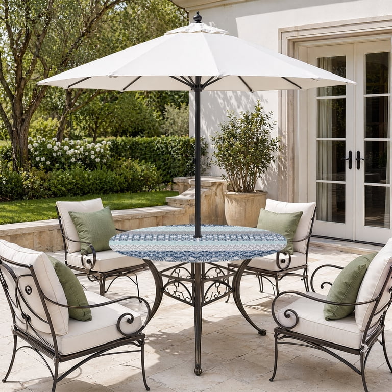 fitted patio table cover with umbrella hole Veranda 66-Inch Square Set Beautiful Spill Proof Outdoor Tablecloth Available in 2 sizes Fitted Outdoor Tablecloth With Umbrella