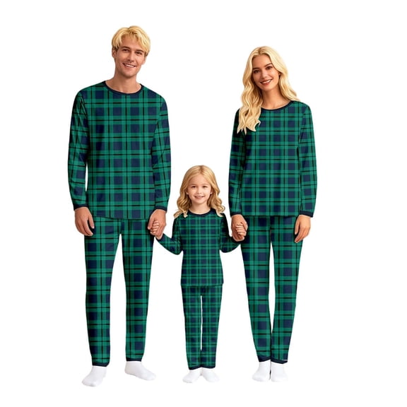 Christmas Matching Pajamas for Family Plaid Print Long Sleeve Pullover Pants Set Holiday Home Sleepwear Family Thanksgiving Pajamas