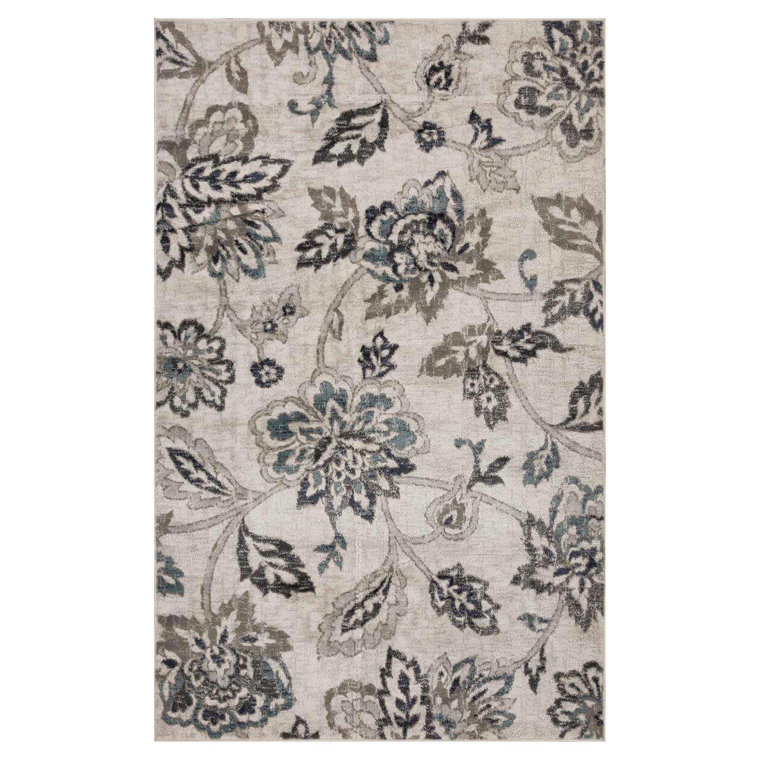 Floral Botanical Jacobean Area Rug, 8' x 10', Deep Royal