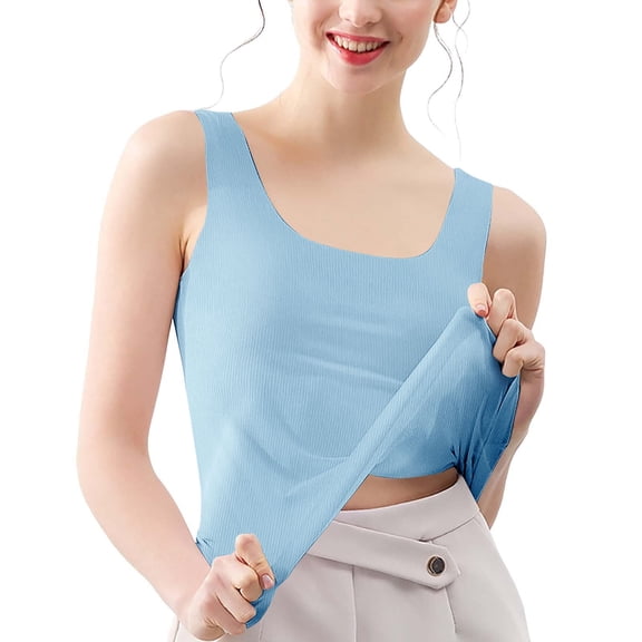 Stretchy Light Camisole for Women Detachable Design Adjustable Straps Sleeveless Shirts for Daily Casual Sports Relax Wear Square Neck Padded Camisole (Blue,2XL)
