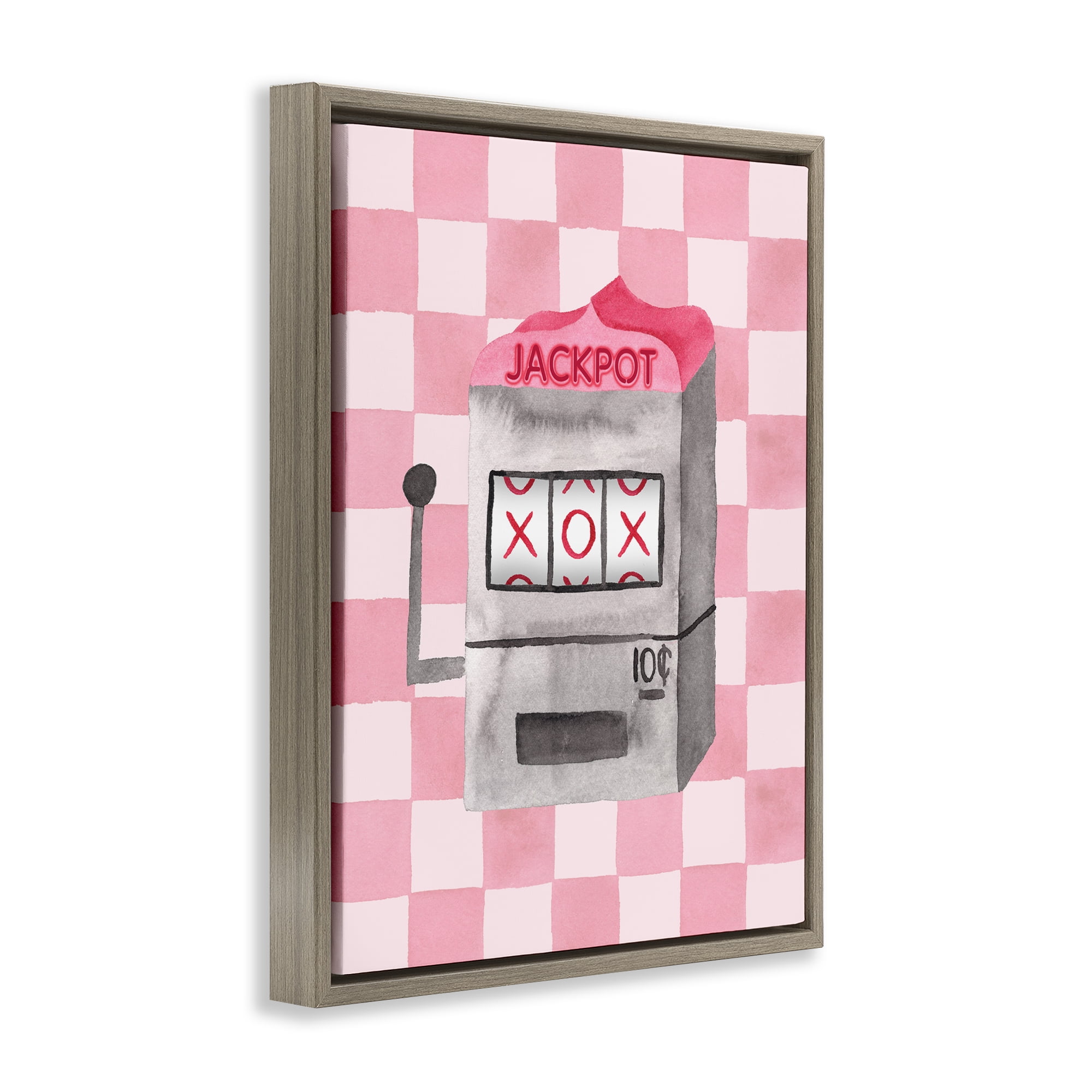 Jackpot Slot Machine Brown Framed Floater Canvas Wall Art, design by Nina Jacobs