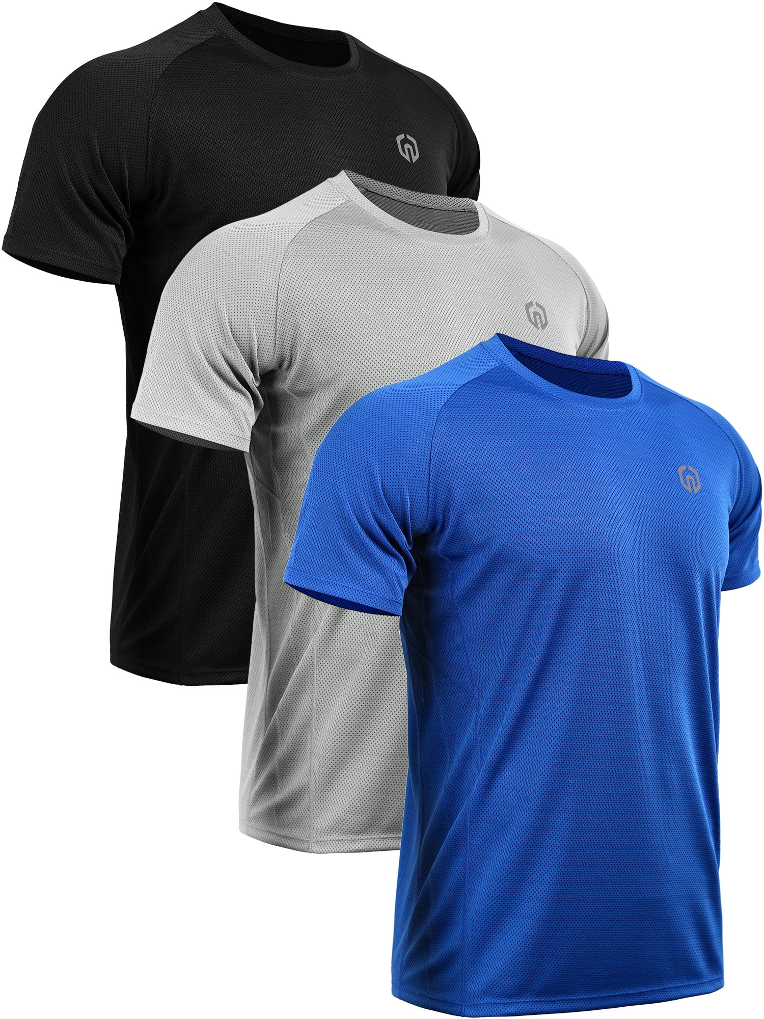 NELEUS Mens Dry Fit Mesh Athletic Shirts 3 Pack,Black+Gray+Blue,US size