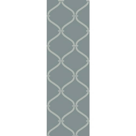 - 2.5' x 8' Egyptian Windows Slate Gray and Ivory White Area Throw Rug Runner