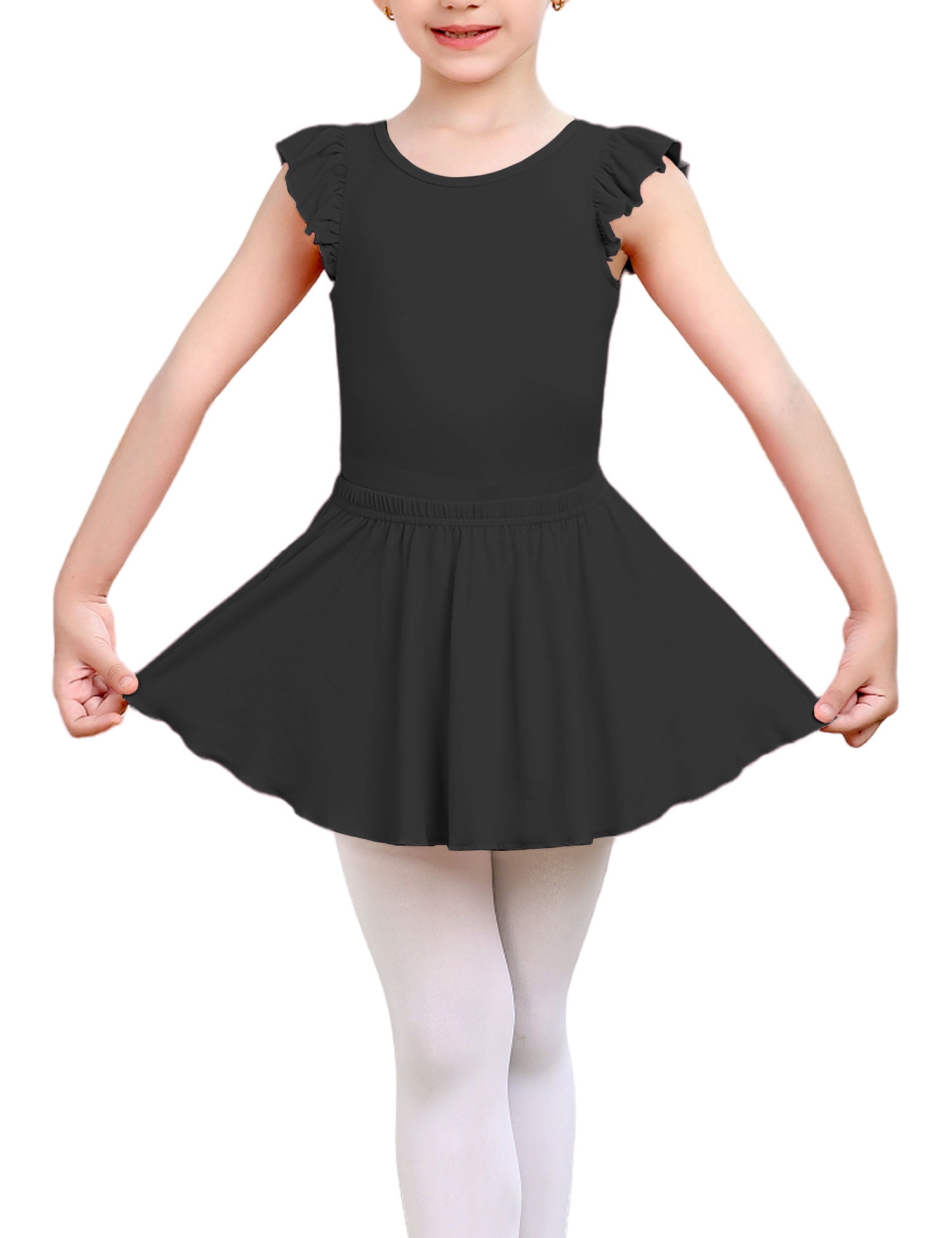 Yuyuekeji Ballet Leotards for Girls with Dance Skirt, Elegant Ruffle Short Sleeve Dance Leotard