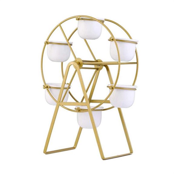 Wheel Planter Succulent Plant Stand, w/ 6 Flower Pot Succulent Plant Bonsai Holder,Ceramic Succulent Planter Pot,Display Stand