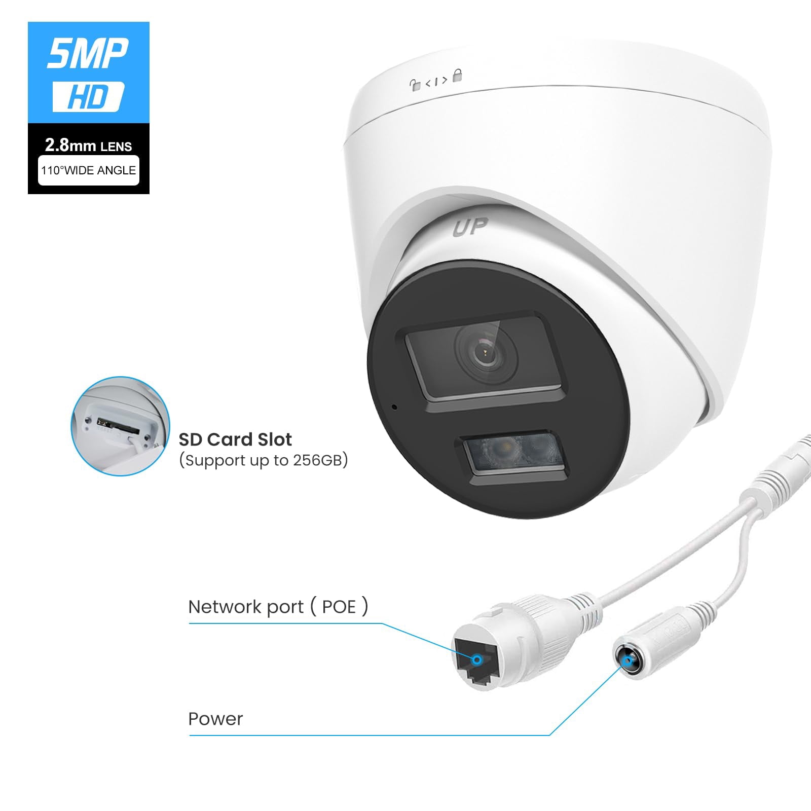 Anpviz 5MP IP PoE Turret Camera with Mic/Audio, Human & Vehicle Detection, Wired Security Camera Outdoor, 100ft Clear Night Vision, 120dB Ture WDR, IP67 Waterproof, SD Card Slot (up to 256GB)