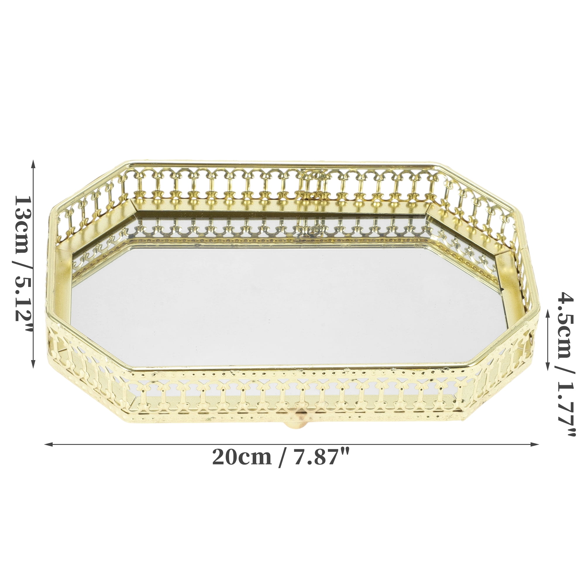 Unique Bargains Mirror Tray Metal Perfume Tray Glass Candle Serving Decorative Tray