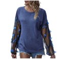 thumbnail image 2 of Abcnature Women Fashion Shirt Loose Butterfly Blouse O-Neck Net Yarn Splicing Top Plus Size Tops for Ladies Autumn Winter Casual Loose Tunic Blouse Blue XL, 2 of 4