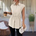 thumbnail image 4 of adaychics Womens Peplum Shirts Cap Sleeve Summer Collar Button Down Short Sleeve Peplum Blouse for Daily Wear, 4 of 7
