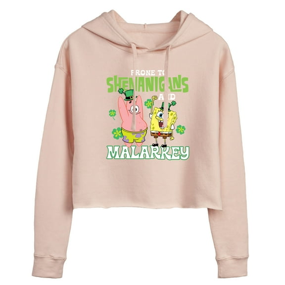 SpongeBob SquarePants - Prone To Shenanigans And Malarkey - Juniors Cropped Pullover Hoodie