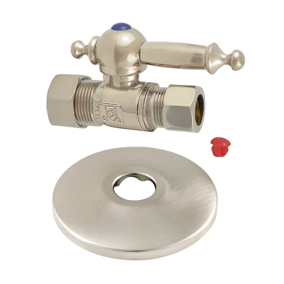 Kingston Brass CC44458TLK 5/8-Inch O.D. Comp x 1/2-Inch O.D. Comp Quarter-Turn Straight Shut-Off Valve with Flange in Brushed Nickel