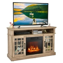 Giantex 48" Wooden TV Stand w/Fireplace, Electric Fireplace TV Cabinet, Farmhouse Media Entertainment Center Console Table, Natural