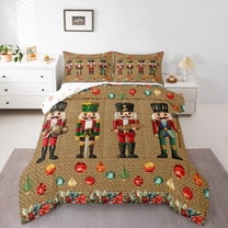 Homewish Xmas Nutcracker Soldier Bedding Comforter Set,Colorful Christmas Ball Twin Comforter Sets,Happy New Year Bedding Set For Teens,Ultra Soft Home Decor Reversible,2-Piece