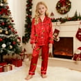 thumbnail image 2 of XDZJLR Kids Girls Christmas Pajamas Xmas Print Soft Satin Feel Two Piece Holiday Festive Party Comfortable Nightwear Outfit Pj'S Sleepwear Red 5-6 Years, 2 of 7