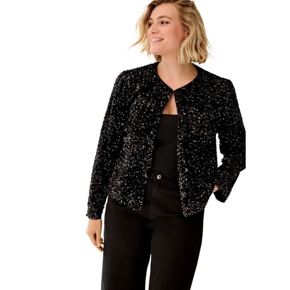 Ellos Plus Size Sequin Boxy 1-Hook Jacket